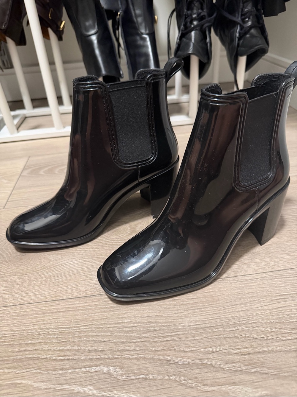 Jeffrey Campbell Glossy Black Chelsea Ankle Boots